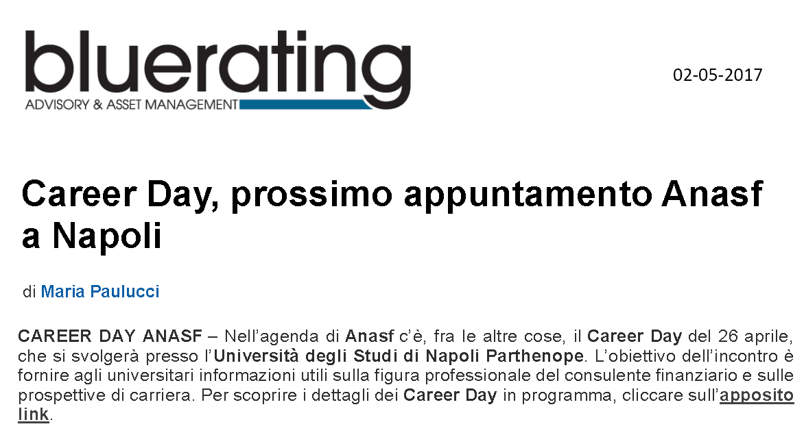 Career Day prossimo appuntamento Anasf a Napoli