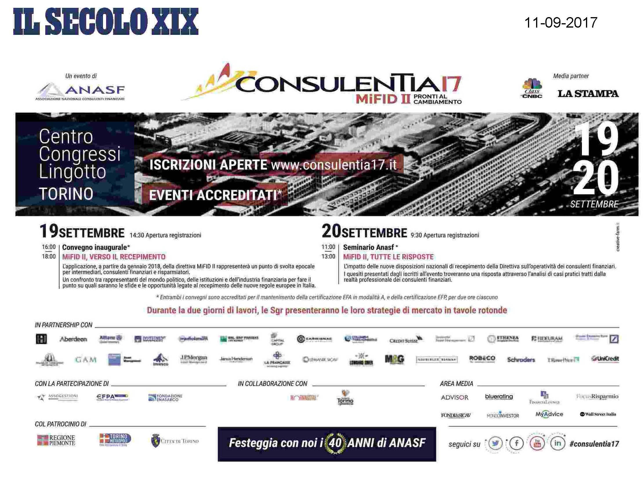 La pubblicità di ConsulenTia17 Roma è su Il Secolo XIX