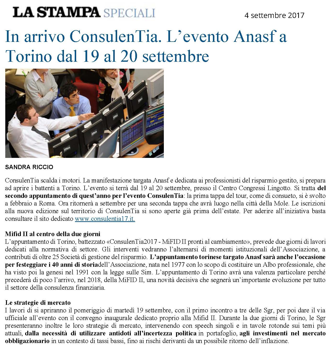 In arrivo ConsulenTia. L'evento Anasf a Torino dal 19 al 20 settembre