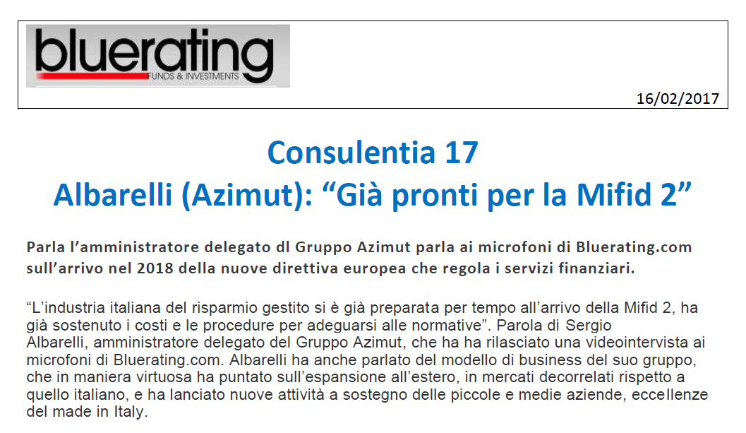 Consulentia 17 - Albarelli (Azimut): “Già pronti per la Mifid 2”