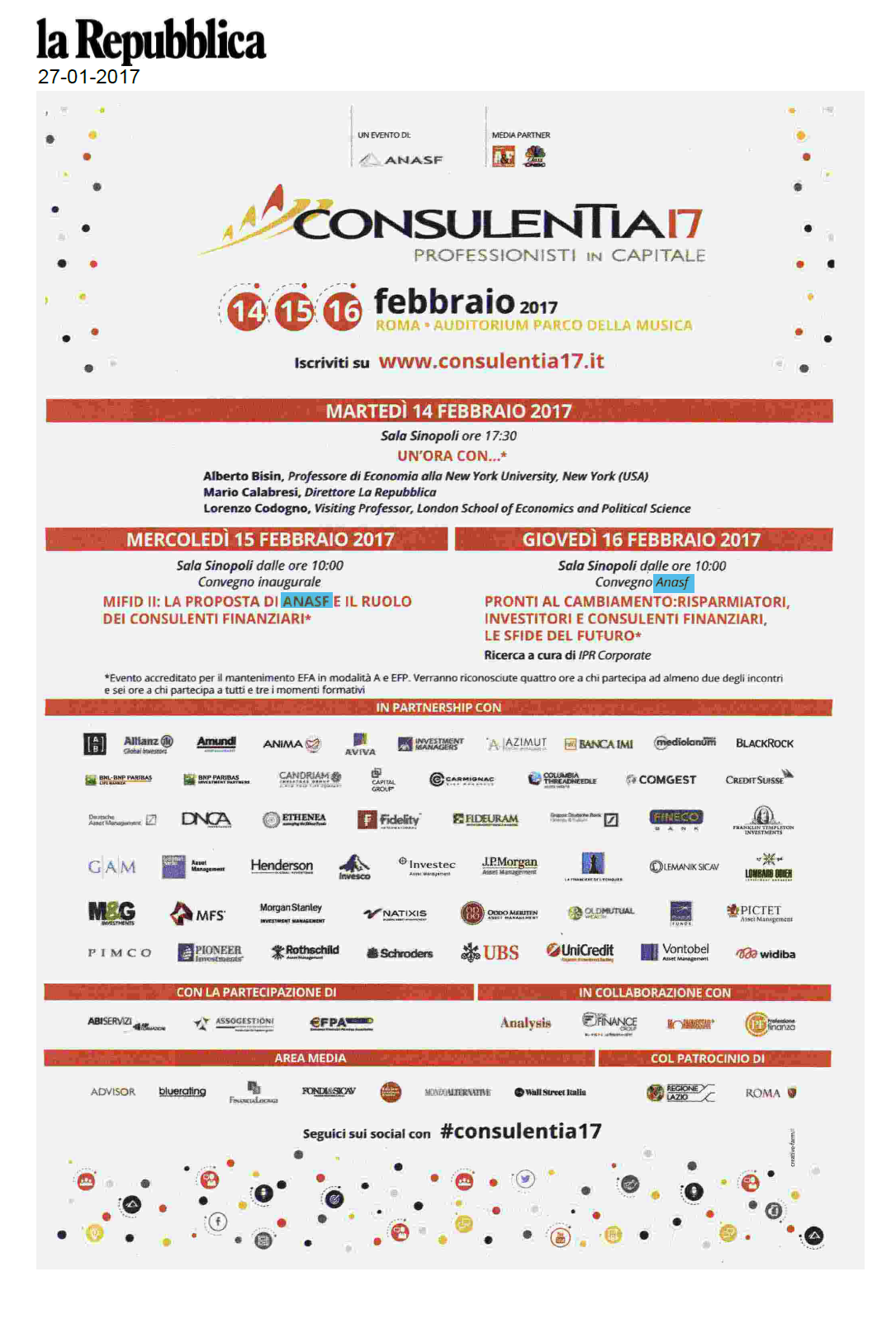 Anasf con ConsulenTia 2017 è su La Repubblica