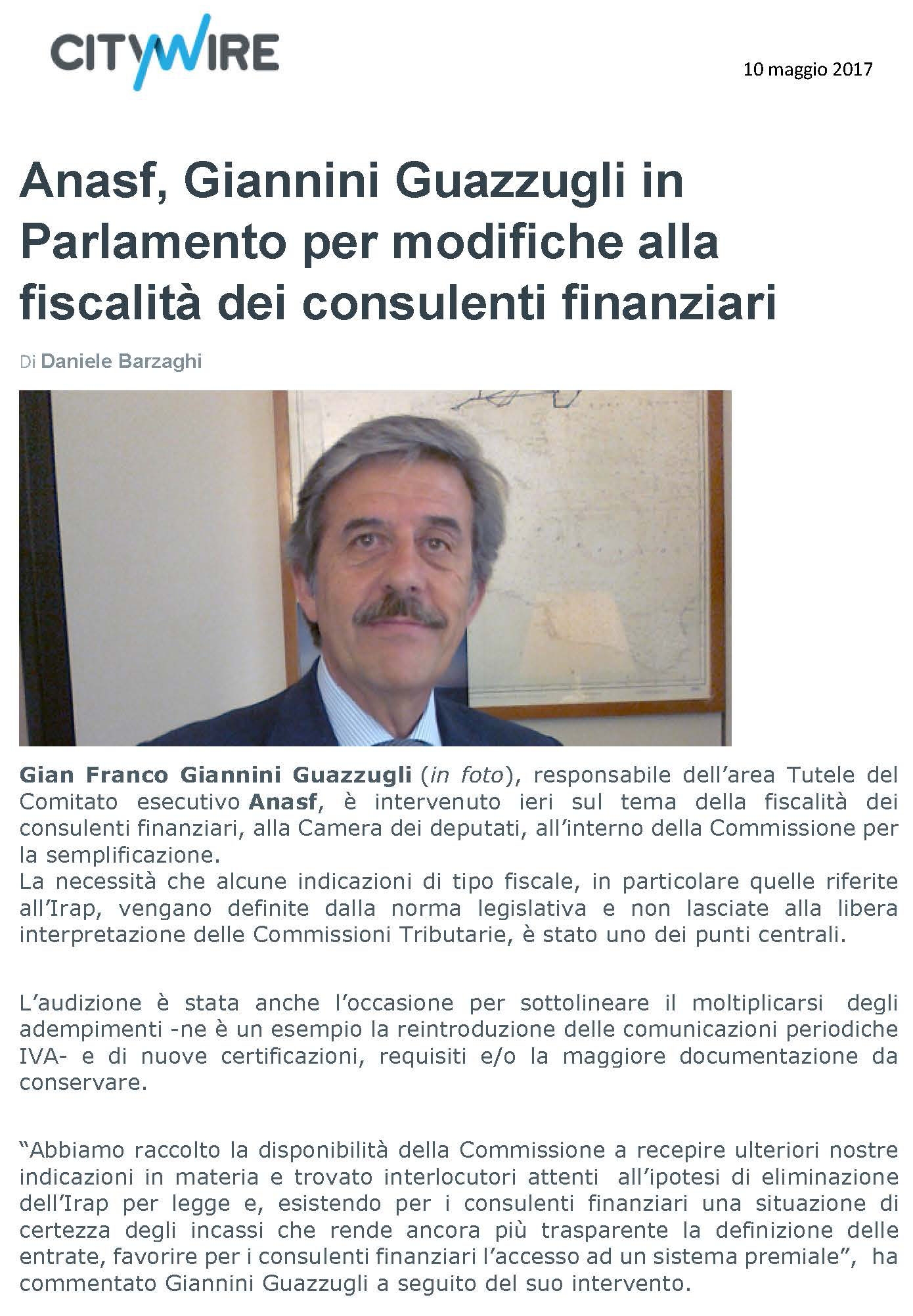 Anasf, Giannini Guazzugli in Parlamento per modifiche alla fiscalità dei consulenti finanziari