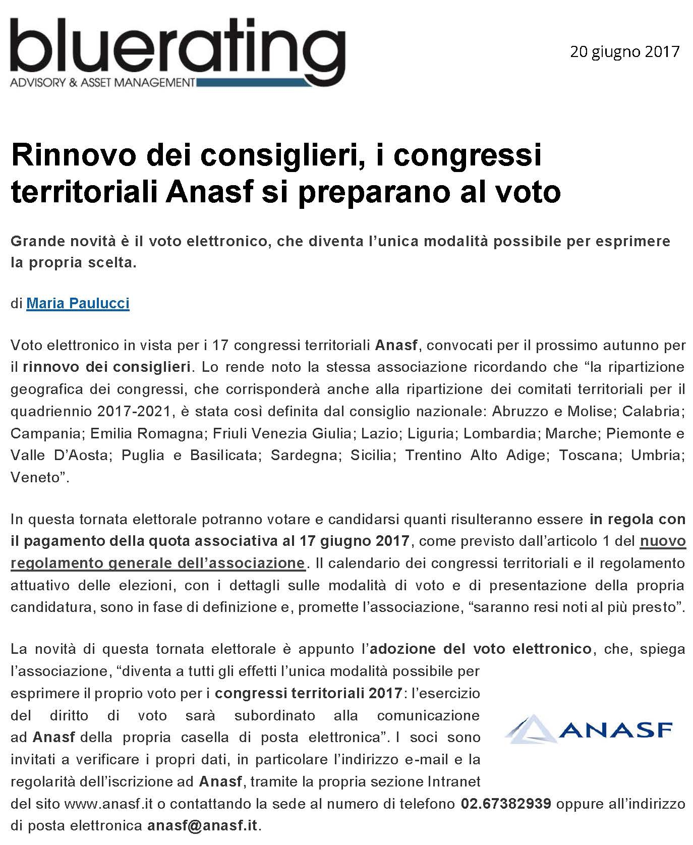Rinnovo dei consiglieri, i congressi territoriali Anasf si preparano al voto