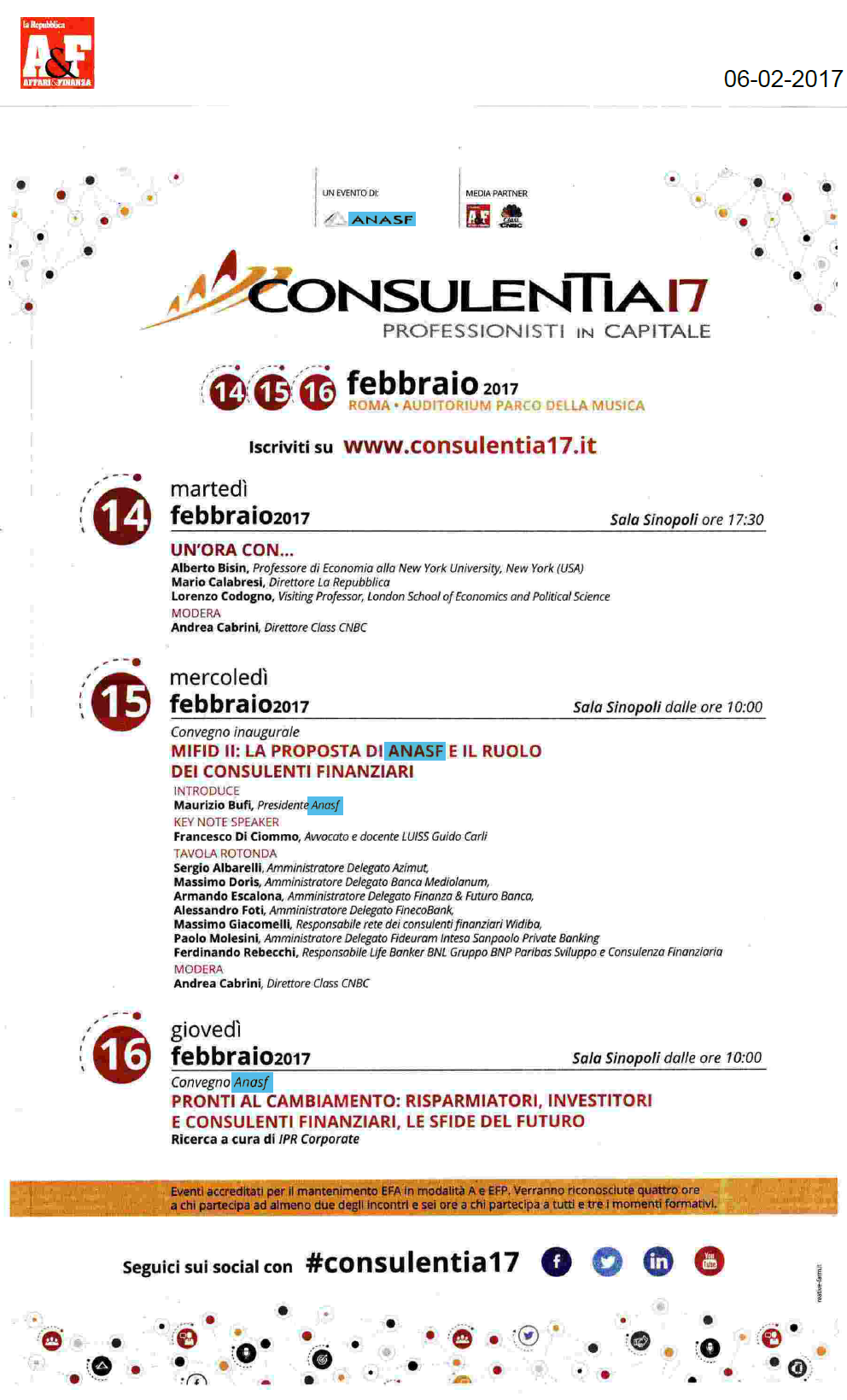 La pubblicità di Consulentia17 è su A&F